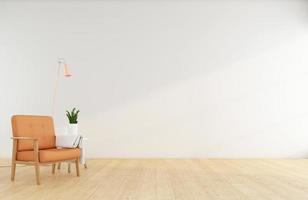 Minimalist empty room with orange armchair on the white wall. 3d rendering photo