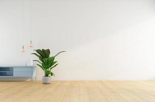 Minimalist empty room with sideboard on the white wall. 3d rendering photo