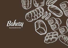 Vintage bakery background with sketched bread vector illustration