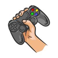 Hand holding gaming controller joystick vector