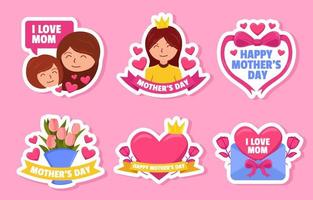 feliz dia de la madre set de pegatinas vector