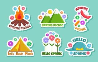 conjunto de pegatinas de picnics de primavera vector