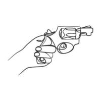 Continuous line art drawing of hand holding gun