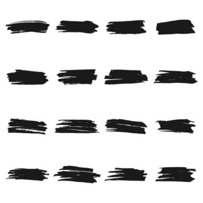 Set of Grunge Brush Strokes, Vector Ink Brush Strokes Set