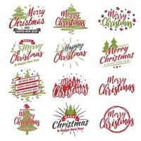 Set of Merry christmas and happy new year lettering background vector