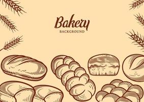 Vintage bakery background with sketched bread vector illustration