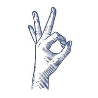 OK hand gesture line art vector illustration