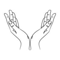 Continuous line drawing of praying hand. Praying hands one line drawing vector