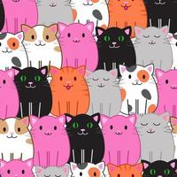 Seamless pattern with funny cartoon cats. Cute illustration in cartoon flat style. Print for textile, wrapping paper, kids clothes, nursery, design and decor vector