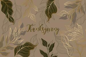 Line art golden leaves Thanksgiving floral background vector illustration template
