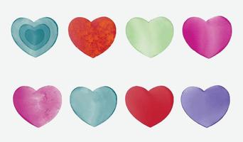 Watercolor digital heart drawing shape set. illustration of eight heart shapes vector icon