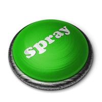 rocíe la palabra en el botón verde aislado en blanco foto
