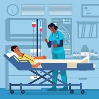 Nurse Examine Sleeping Patient At Room Concept vector