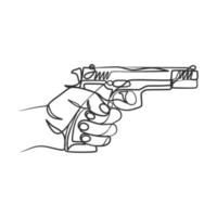 Continuous line art drawing of hand holding gun vector