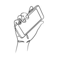 dibujo de línea continua de la mano que sostiene el teléfono inteligente vector