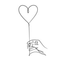 dibujo de línea continua de la mano que sostiene el globo del corazón