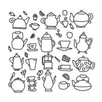 Hand drawn vector doodle illustration of tea kettle. Teapot icon line doodle symbol. Monoline quality sketch art isolated element in trendy scandinavian style.