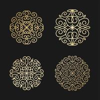 Set of 4 Golgen mandalas. Asian, arabian, korean decorative flower round shapr decor collection. Pattern in ornament circle. Linear vector illusrtation.