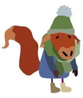 Vector isolated illustration of sad squirrel in warm winter clothes