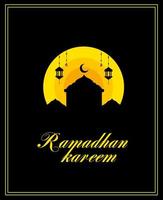 Vector Illustration Ramadan Kareem The Holy Month Muslim Feast Greeting Card with calligraphy text night crescent moon and Lantern for pray at night