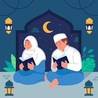 Flat Design Islamic Family Praying Together vector