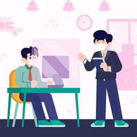 Flat Design Workers Using Face Mask Back to Work vector