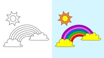 libro o página para colorear arco iris, ilustración vectorial. vector