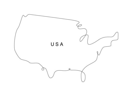 United state of America Continuous line map. Line art USA map.  vector illustration north America. Single outline west world.