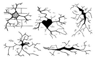 conjunto de grietas dibujadas a mano aisladas sobre fondo blanco. ilustración vectorial vector