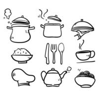 hand drawn doodle cooking icon set isolated background vector