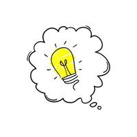 light bulb and speech bubble hand drawn doodle style vector symbol for idea
