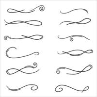 Hand drawn collection of curly swishes, swashes, swoops. Calligraphy swirl. Highlight text elements in doodle style vector