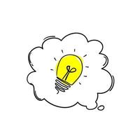 light bulb and speech bubble hand drawn doodle style vector symbol for idea