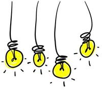 Several lamps hanging from above Bright Business Idea Concept with doodle hand drawn style vector