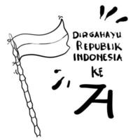 ilustración del día de la independencia de indonesia con bandera y tipografía en idioma indonesio significa feliz estilo de dibujos animados de doodle de independencia vector