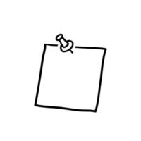 hand drawn note paper with push button icon, reminder sticker pinned. isolated doodle style