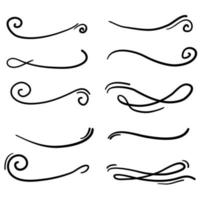 Hand drawn collection of curly swishes, swashes, swoops. Calligraphy swirl. Highlight text elements in doodle style vector