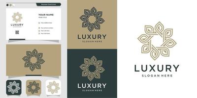 Luxury floral logo and business card wit line art design template Premium Vector