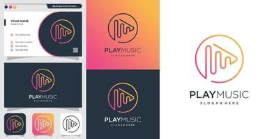 Play music logo with line art gradient style and business card design template, gradient, music, play, line art, simple, Premium Vector