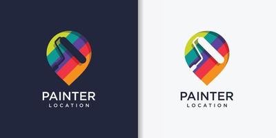 plantilla de diseño de logotipo de pintor, pintura, servicio, reparación, ubicación, pasador, vector premium