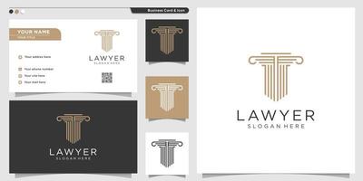 logotipo de abogado con estilo de arte de línea y plantilla de diseño de tarjeta de visita. oro, firma, ley, icono de justicia, tarjeta de visita, vector premium