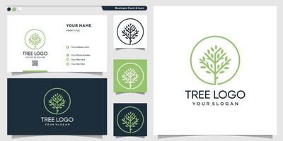 Tree logo with line art style and business card design template, nature, logo template, Premium Vector