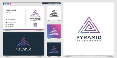 Delta technology logo with line art pyramid style and business card design template Premium Vector