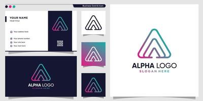 Alpha logo with line art style and business card design template.  Technology, symbol, icon Premium Vector