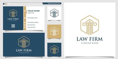 logotipo de bufete de abogados con estilo de arte de línea y plantilla de diseño de tarjeta de visita vector premium