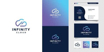 Infinity cloud logo and business card design with line art style. line art, cloud, internet, computer, big data, business card, icon, infinity, Premium Vector