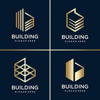 colección de logotipos de construcción de oro, dorado, moderno, concepto, degradado, bienes raíces, vector premium