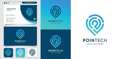 Pointech logo with line art style and business card design template, modern, technology, computer, icon, Premium Vector