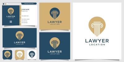 lawyer location logo part 2 and business card design template, lawyer, justice, pin logo, law logo, Premium Vector