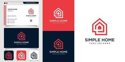 logotipo de hogar simple con estilo de contorno y diseño de tarjeta de visita, hogar, bienes raíces, arte de línea, contorno, vector premium